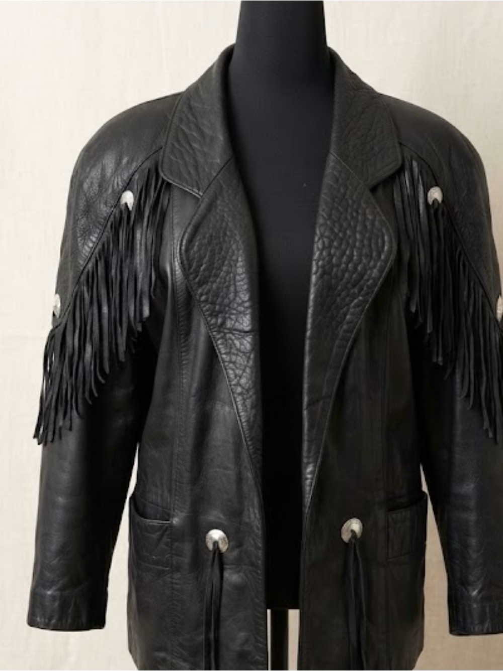 Black Vintage 80s Genuine Leather Fringe Western Bohemian Women’s Jacket made I